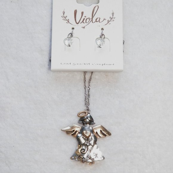 Viola Rustic Mixed Metal Angel Earrings Two-tone - Picture 2 of 11